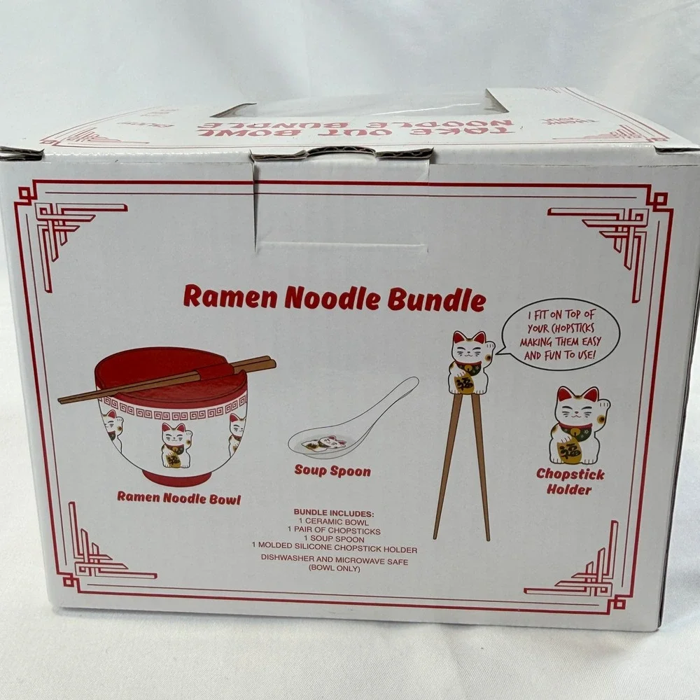 Ramen Noodle Bundle Unisex OS White Lucky Cat Take Out Bowl Set